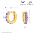 Dimensions détaillées des créoles en argent 925 doré avec des pierres en zircon violet - Argent 925 Plaqué Or - Zircone Violette