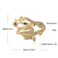 Golden dragon brooch with white rhinestones and dimensions of 4cm by 5.5cm - Rhinestone Blue-Eyed Dragon with Red Pearl Style (DW0416)