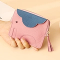 Pink elephant mini leather coin purse with navy blue ears and tassel zipper detail - Style 8041 / Pink