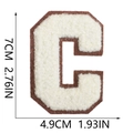 Detailed view of cream chenille letter C patch with 7cm and 4.9cm size dimensions - Letter C