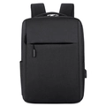 Minimalist black laptop backpack with USB port and large capacity in solid fabric - Black