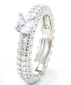 Adjustable silver ring with caviar bead band and a round brilliant cut solitaire zircon - Adjustable Open / Platinum - White Zirconia
