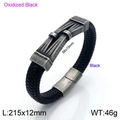 Bracelet tressé en cuir noir oxydé pour hommes avec fermoir magnétique en acier vintage - Style B (KB137415-KFC)