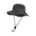 Outdoor vintage washed cotton bucket hat in charcoal grey with adjustable chin strap - Gray