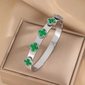 182 Silver & Green Clover Bangle