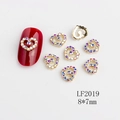 Hollow heart nail art charm with golden base and AB crystals, size 8x7mm, LF2019 - LF2019 Gold Aurora Rhinestone Hollow Heart