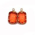 Faceted rectangular orange natural stone pendant with golden metal bezel for DIY necklace - 11x18mm / No.5 (Orange)