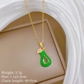 Detail of green teardrop leaf pendant with cubic zirconia in a premium jewelry box - Green Pear Style (F307)