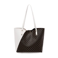 Brown monogram tote bag with white faux leather side panel and gold-tone studs - White Pattern