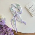 Elegant French style long silk scarf featuring purple floral print on pearl white base - Light Purple Floral