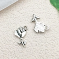 Antique silver tulip flower pendant for DIY jewelry making with retro textured finish - Tulip Flower / 11x15mm