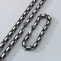 Byzantine chain necklace and bracelet set in black and silver stainless steel - Bracelet 16cm / Two-tone Black/Silver 4mm