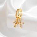 Elegant gold hoop earrings with sparkling crystal cross pendants on white silk - Gold