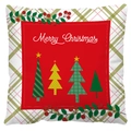 Red Christmas pillow cover with red and black plaid border and festive tree graphics - Style 8-Red Green Plaid Edge 4 Trees