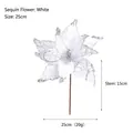 White 25cm artificial Christmas flower with silver glitter details and beads decoration - White