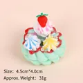 Green faux donut keychain with cream and strawberry detail, 4.5cm diameter and 31g weight - Gold Bead Chain / 042 Green Strawberry Donut