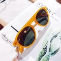 Retro bright yellow acetate sunglasses with dark lenses and gold metal details - Orange Frame Green Lens