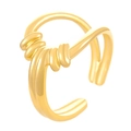 Polished gold adjustable open ring featuring unique textured spiral relief design - Gold Knot Style (N-886)