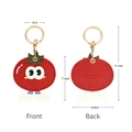 Cartoon red tomato PU leather key ring with golden hoop showing front and back - Tomato Big Eye