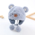 Grazioso cappello invernale in peluche azzurro per neonati con orecchie da orso e pompon - Occhi Piccoli / Blu