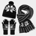Set invernale in maglia con motivi a fiocchi di neve, berretto, sciarpa e guanti - Nero