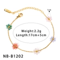 Gold stainless steel bracelet with five colorful resin flowers and adjustable chain - Multi-color Flower Bracelet (NB-B1202)