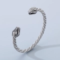 Silver twisted wire bracelet with detailed double snake head motifs in punk style - Snake Head Style (KB152064-KJX)