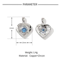 Detail view of silver heart pendant with blue zircon center and size measurements - Blue Zircon Heart / Silver