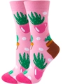 Close-up of pink knit socks featuring green potted cactus patterns and contrast details - EU 36-42 / Pink Cactus
