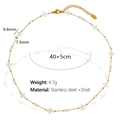 Gold stainless steel chain necklace with white shell cross pendant and beads 40cm - White Shell Cross Gold Necklace (XL238 White Shell Gold Bracelet)