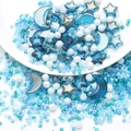 Detailed view of blue star and moon beads with seed bead set for DIY jewelry making - Gold Glitter Dark Blue Series