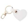 White heart-shaped PU leather keychain with gold metal buckle and horseshoe ring - Milky White
