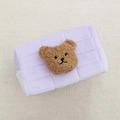 Cute lavender quilted plush pouch with brown bear embroidery for stationery storage - Purple (Coffee Bear)