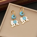 Golden elephant pendant necklace with blue enamel beads and double-layer steel chain - 3# Elephant Earrings