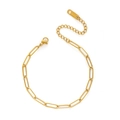 Elegant gold stainless steel paperclip chain bracelet with adjustable lobster clasp - Paperclip Chain Bracelet (5445) / Gold