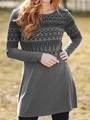 Deep grey long sleeve ethnic print dress featuring a round neck and warm brushed fabric - Gray
