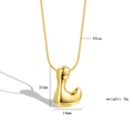 Detail view of gold bubble letter L pendant with dimensions 21x14mm and 45cm chain - Letter L