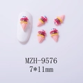 Macro shot of 7x11mm resin ice cream cone nail charms in pink, brown and yellow colors - Tricolor Ice Cream Cone MZH-9576