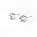 Titanium steel stud earrings with round purple zircon in a six-prong silver setting - Gray Blue