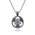 Antique silver Viking Celtic Triquetra knot round cutout pendant with box chain - Retro Steel Color Style (A0212)