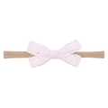 Soft khaki nylon headband for babies featuring a delicate white lace bow design - White (18)