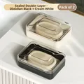 Set of 2 sealed double-layer soap boxes in obsidian black and cream white finish - Double Layer Sealed / Cream White + Obsidian Black