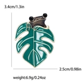 Vintage Brosche mit grünem Fensterblatt und kleinem schwarzen Frosch aus Legierung - Schwarz (MM-BR-2572)
