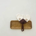 Toddler knitted mittens in cream white and brown featuring a cute bear embroidery with a lanyard - 3-6 Years / Bear Mittens - Beige