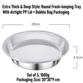 Set of 5 round 28cm stainless steel food containers with transparent airtight lids - Extra Thick Round Tray 5 Pcs with Lids