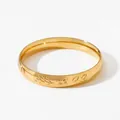 Polished gold floral engraved wide cuff bangle with detailed flower and leaf patterns - 11mm Flower and Leaf Pattern Style (KA1216) / Gold