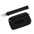 Detail of black nylon card holder with transparent ID window and detachable wrist strap - Card Slot Version Black