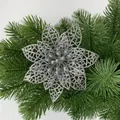 Fiore di poinsettia traforato con glitter argento per decorazione albero di Natale - Argento