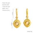 Vintage 18K gold plated stainless steel hoop earrings with beige opal stone pendants - Rhombus Inlaid Opal Style (476)