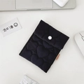 Black quilted mini pouch with heart texture and white snap button for daily storage - Black Heart (Flap Snap Style)